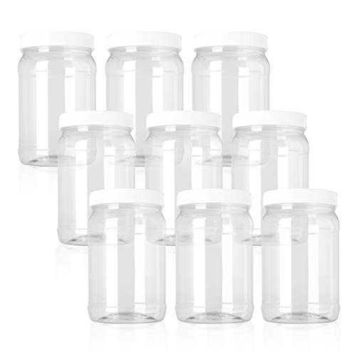 Fasmov 9 Pack 32 Oz Plastic Jars with Lids, Wide Mouth Clear Empty Plastic Storage Containers