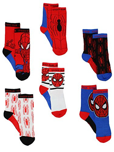 Super Hero Adventures Spider-Man Boys Toddler 6 pack Crew Socks -2T-3T, Spider-Man Multi-