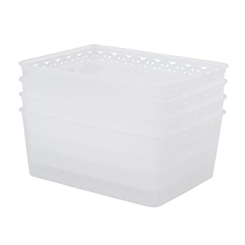 CadineUS 4-Pack Plastic Storage Baskets, Clear Open Storage Bins, Organizing Bins