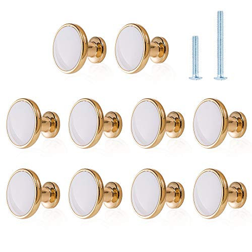 Gold Dresser Knobs Jiayi 10 Pack Gold Drawer Knobs Brass Kitchen Gold Cabinet Knobs and Pulls Cupboard Knobs Round Furniture Knobs for Dresser Drawers Knobs and Handles Cabinet Hardware