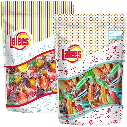 Lalees Rods Hard Candy - Fruit Buttons - Assorted Colors and Flavors - Bulk Individually Wrapped Hard Candy