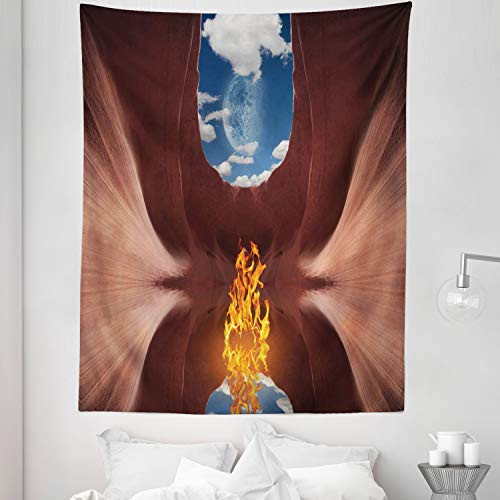 Lunarable Psychedelic Tapestry Twin Size, Surreal Digital Generate Psychedelic Water Cave Trippy Design, Wall Hanging Bedspread Bed Cover Wall Decor, 68" X 88", Multicolor