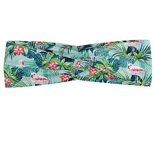 Lunarable Flamingo Headband, Tropical Jungle with Hibiscus Flora Monstera Fan Palm Leaves, Elastic and Soft Women's Bandana for Sports and Everyday Use, Dark Coral Dark Teal Lunarable Flamingo Headband, Tropical Jungle with Hibiscus Flora Monstera Fan Palm Leaves, Elastic and Soft Women's Bandana for Sports and Everyday Use, Dark Coral Dark Teal