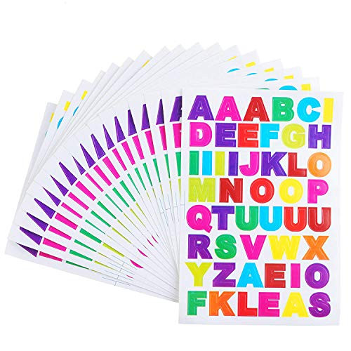 SUBANG 50 Sheets A to Z Colorful Letter Stickers Alphabet Stickers Cardstock Stickers,Different Color Alphabet Available