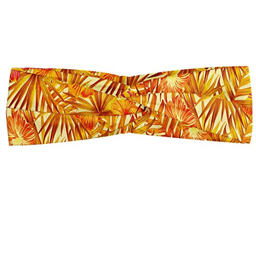 Ambesonne Tropical Headband, Monstera Leaves Jungle of Hibiscus Blooms Fan Palms Exotic Bouquet, Elastic and Soft Women's Bandana for Sports and Everyday Use, Dark Orange and Cream