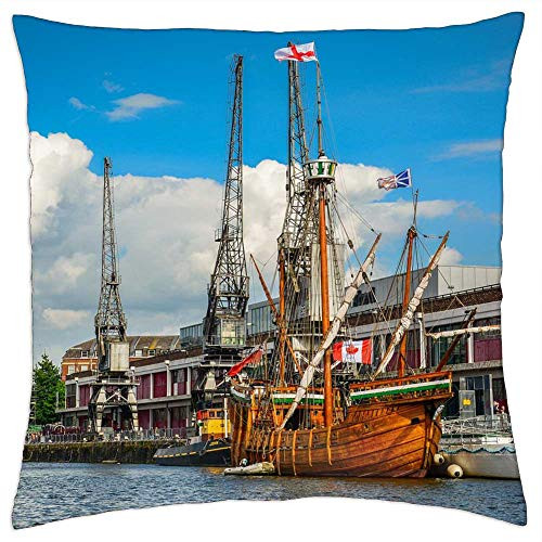 LESGAULEST Throw Pillow Cover -24x24 inch- - Bristol Harbour Ship Matthew Dock Port Water