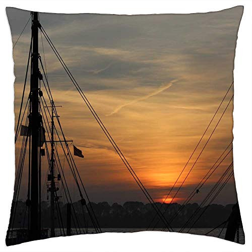 LESGAULEST Throw Pillow Cover -24x24 inch- - Sailing Boat Ship Mast Sunset Harbour Museum LESGAULEST Throw Pillow Cover -24x24 inch- - Sailing Boat Ship Mast Sunset Harbour Museum