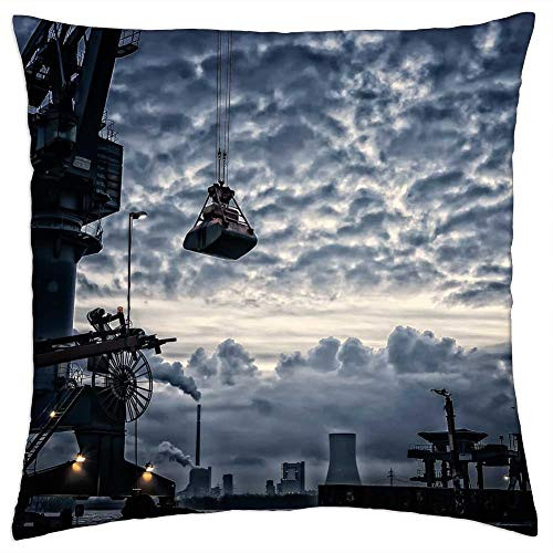 LESGAULEST Throw Pillow Cover -24x24 inch- - Port Crane Harbour Crane Envelope Silhouette LESGAULEST Throw Pillow Cover -24x24 inch- - Port Crane Harbour Crane Envelope Silhouette