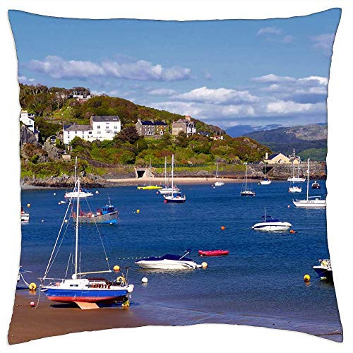 LESGAULEST Throw Pillow Cover -24x24 inch- - Barmouth Wales Boats Harbour Sand Mawddach 1