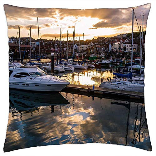 LESGAULEST Throw Pillow Cover -24x24 inch- - Scarborough Harbour Sunset Yorkshire Sky Seaside LESGAULEST Throw Pillow Cover -24x24 inch- - Scarborough Harbour Sunset Yorkshire Sky Seaside