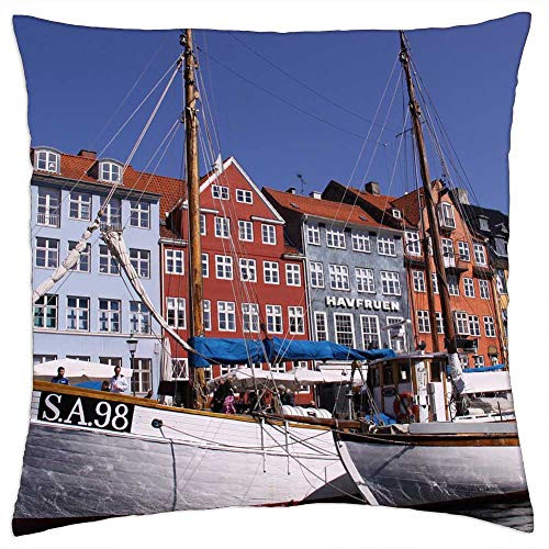 LESGAULEST Throw Pillow Cover -24x24 inch- - Nyhavn Boats Harbour Canal Denmark Danish Nordic LESGAULEST Throw Pillow Cover -24x24 inch- - Nyhavn Boats Harbour Canal Denmark Danish Nordic