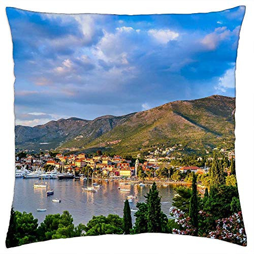 LESGAULEST Throw Pillow Cover -24x24 inch- - Village Town Port Harbor Harbour Haven House LESGAULEST Throw Pillow Cover -24x24 inch- - Village Town Port Harbor Harbour Haven House