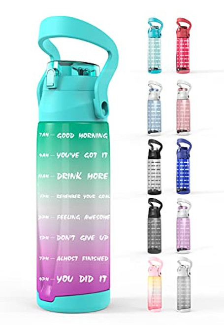Half Gallon/64oz Water Bottle with Time Marker Motivational Water Bottle with Straw and Handle BPA Free Water Jug Half Gallon/64oz Water Bottle with Time Marker Motivational Water Bottle with Straw and Handle BPA Free Water Jug