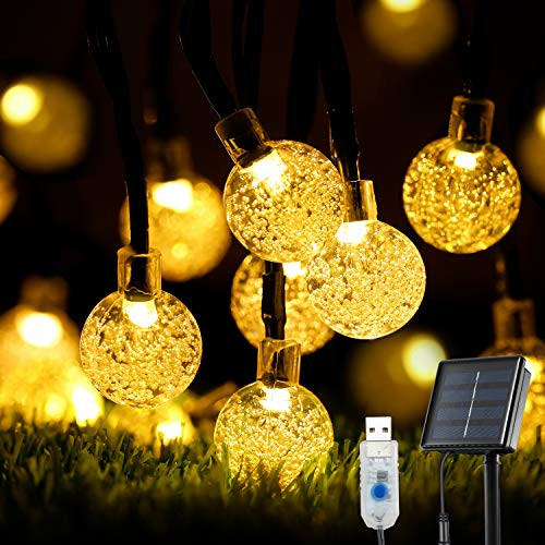 Solar String Light Outdoor, 60 LED 39 FT Fairy Globe String Light Solar and USB Powered Waterproof, 8 Modes Decorative Crystal Ball String Light for Garden Patio Yard Fence Party Wedding, Warm White Solar String Light Outdoor, 60 LED 39 FT Fairy Globe String Light Solar and USB Powered Waterproof, 8 Modes Decorative Crystal Ball String Light for Garden Patio Yard Fence Party Wedding, Warm White