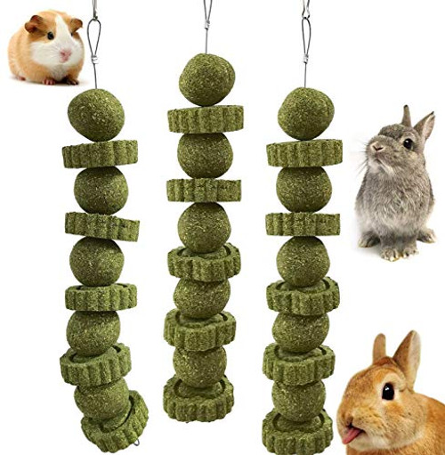 kathson Bunny Chew Toys Rabbit Chewing Toy for Teeth Grinding Chinchilla Treats Timothy Grass Cake Molar Balls for Guinea Pigs Hamsters Gerbils Rats Squirrels Playing Improve Pets Dental Health 3PCS
