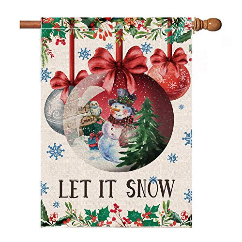 Hexagram Snowman Christmas Flags 28 x 40 Double Sided,Burlap Winter Flag Double Sided,Vertical Yard Snowman Christmas Ball Winter Outdoor Decor,Large Christmas House Flag