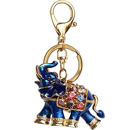 Bolbove 3D Luxury Elephant Keychain Sparkling Keyring Crystal Rhinestones Purse Pendant Handbag Charm (Blue)