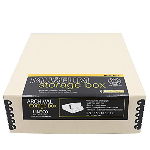 Lineco, 8x10 Tan Museum Archival Storage Box, Drop Front Design. Acid-Free with Metal Edge. Protects Pic Longevity, Organize Photos, Documents, Crafts, DIY.