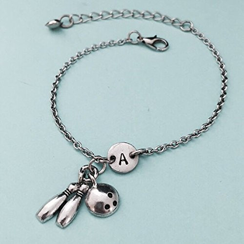 Bowling ball and pin charm bracelet, bowling ball and pin charm, adjustable bracelet, bowling, personalized bracelet, initial, monogram