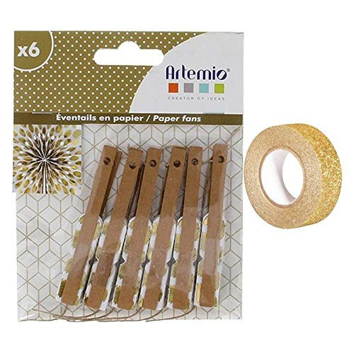 6 Mini Paper Fans Gold plus Golden Glitter Tape 5 m 6 Mini Paper Fans Gold plus Golden Glitter Tape 5 m
