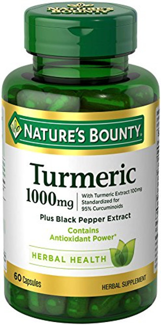 Nature's Bounty Turmeric Pills and Herbal Health Supplement, Supports Joint Pain Relief and Antioxidant Health, 1000mg, 60 Capsules