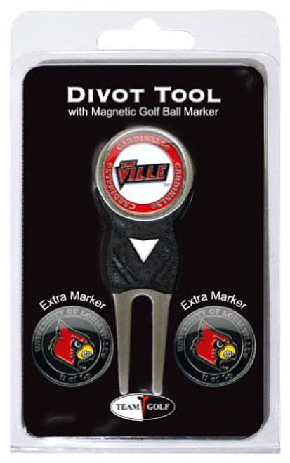 Team Golf NCAA Louisville Cardinals Divot Tool with 3 Golf Ball Markers Pack, Markers are Removable Magnetic Double-Sided Enamel