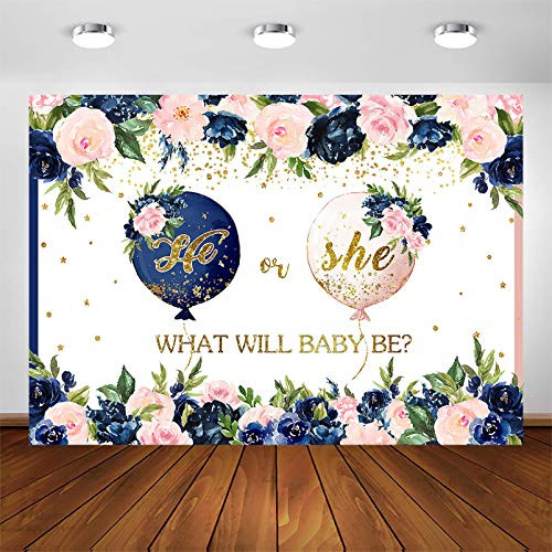 Avezano Navy and Blush Gender Reveal Backdrop He or She Navy Blue Blush Pink Floral Baby Gender Reveal Photography Background Pregnancy Reveal Surprise Boy or Girl Party Decoration Backdrops -7x5ft- Avezano Navy and Blush Gender Reveal Backdrop He or She Navy Blue Blush Pink Floral Baby Gender Reveal Photography Background Pregnancy Reveal Surprise Boy or Girl Party Decoration Backdrops -7x5ft-