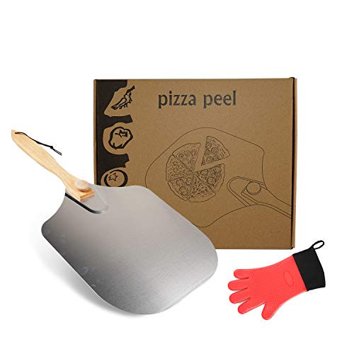 Pizza Peel, Aluminum Pizza Paddle with Foldable Wood Handle 12 inch x 14 inch and Heat Resistant Glove, for Baking Homemade Pizza and Bread, Easy Storage Metal Pizza Spatula with Oven Accessory Pizza Peel, Aluminum Pizza Paddle with Foldable Wood Handle 12 inch x 14 inch and Heat Resistant Glove, for Baking Homemade Pizza and Bread, Easy Storage Metal Pizza Spatula with Oven Accessory
