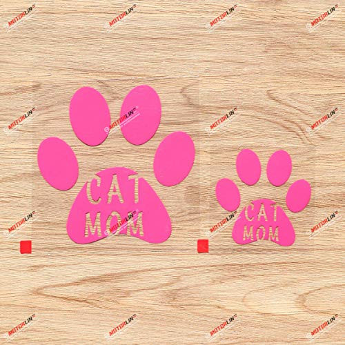 Cat Mom Footprint Paw Print Track Vinyl Decal Sticker - 2 Pack Hot Pink, 3 Inches, 5 Inches - No Background for Car Boat Laptop Cup