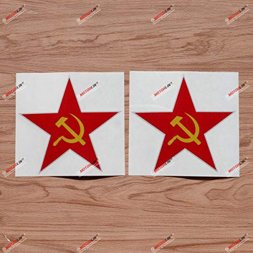 Soviet Union Star Decal Sticker Vinyl Russian Red Star Hammer Sickle CCCP USSR- 2 Pack Reflective, 6 Inches - for Car Boat Laptop 01241