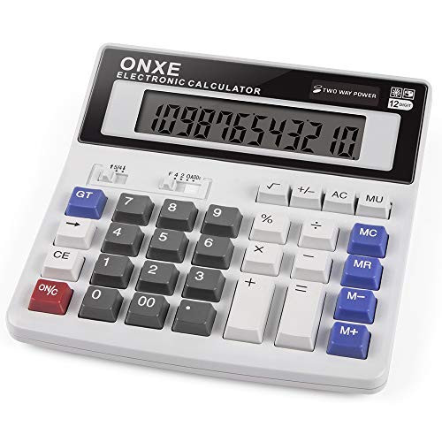 Calculator, ONXE Standard Function Scientific Electronics Desktop Calculators, Dual Power, Big Button 12 Digit Large LCD Display, Handheld for Daily and Basic Office