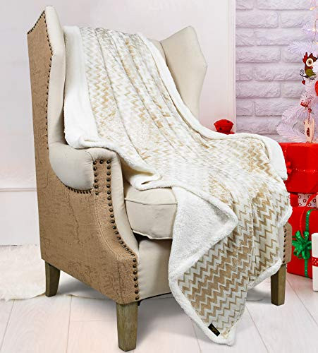 Silky Soft Sherpa Throw Blanket,Flannel Chevron Micro Plush Fleece Throws for Couch Sofa TV Bed,Reversible,Comfy,Fuzzy,50"x60" Latte