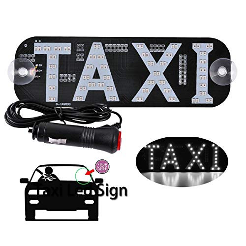 tchrules Taxi LED Sign Decor, Taxi Flashing Hook on Car Window with DC12V Car Charger Inverter for Rideshare Driver Taxi Light up Sign (White)