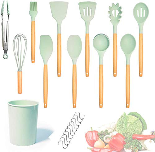 Kitchen Utensils Set, Silicone Kitchenware Cooking Utensils Set with Wooden Handle, Heat-resistant Non-stick Silicone Cooking Utensils Kitchen Tools Set