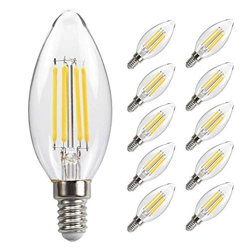 10-Pack E12 LED Candelabra Bulbs 40Watt Equivalent, 2700K Warm White, 400Lumens, 4W C35 Vintage Chandelier Light Bulbs, Non-Dimmable, LED Filament Clear Glass Candle lamp for Ceiling Fan Home Decor
