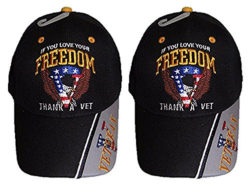 If You Love Your Freedom Thank A Vet Veteran Black Embroidered Ball Cap Hat -2 Hats-