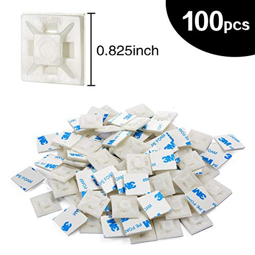 XHF2018 Self Adhesive Cable Tie Mounts Wire Tie Base Holders (21mm x21mm) (HS-101, White)