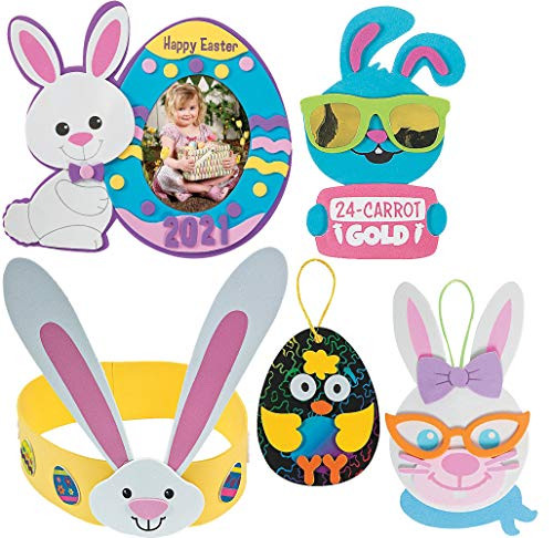 4E's Novelty Easter Craft Kit for Kids -5 Pack- Foam Arts and Craft Kit - Bunny Easter Egg Picture Frame Bunny Headband Craft Assortment. 1 Each Style Fun Spring Easter Activity for Kids Toddlers
