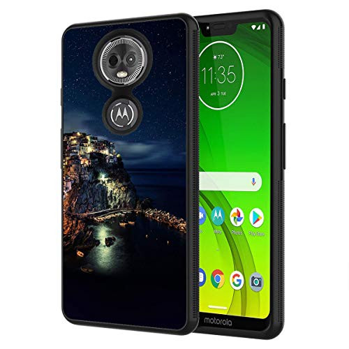 Moto E5 Play Case, Moto E5 Cruise Case,Harbour Town at Night Anti-Scratch Shockproof Black Silicone Rubber TPU Protective Case Cover for Motorola Moto E5 Play