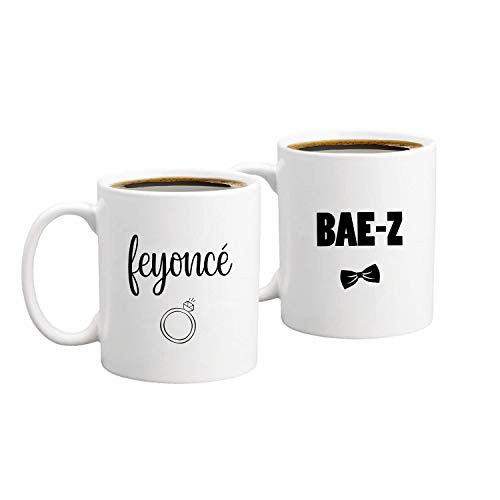 BAE-Z, Feyonce Couples Funny Coffee Mug Set 11oz - Unique Wedding Gift For Bride and Groom - His and Hers Anniversary Present Husband and Wife - Engagement Gifts For Him and Her