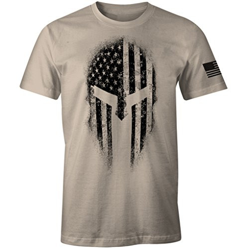 USA American Spartan Molon Labe Patriotic Men's T Shirt -Sand, L-
