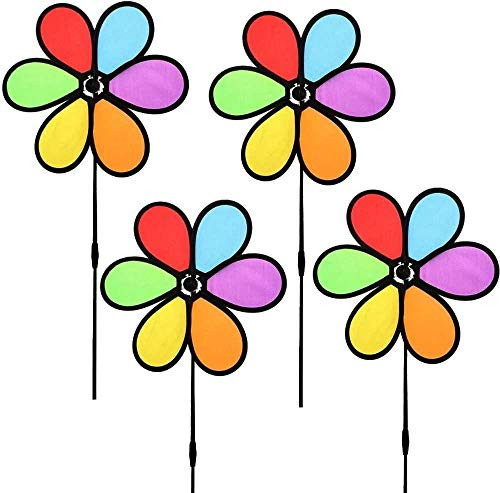 IGUFSDIG 4Pcs Rainbow Dazy Flower Flower Spinners Colorful Garden Pinwheel Spinner for Lawn Pinwheels Windmill Party Pinwheel Wind Spinner Yard and Garden
