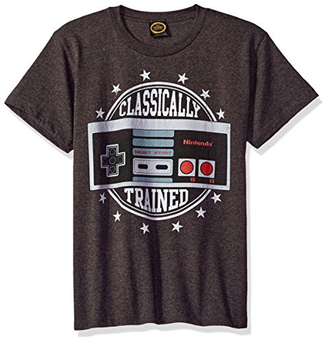 Nintendo Big Boys Classically Trained Vintage Controller Graphic T-shirt, Charcoal Heather, YXL