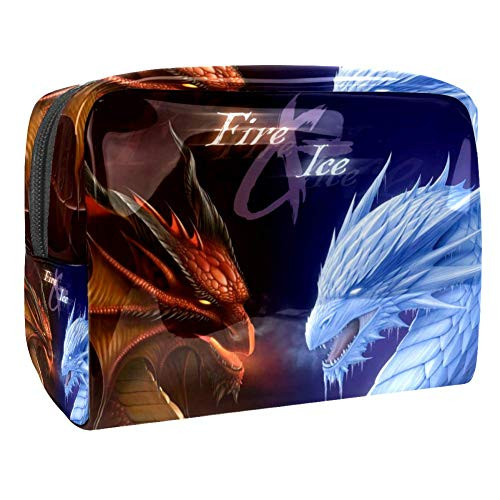 Cosmetic Travel Bag Ice Fire Dragon Artist Storage Bag Zipper Pouch Travel Cosmetic Organizer for Women and Girls 7.3x3x5.1in
