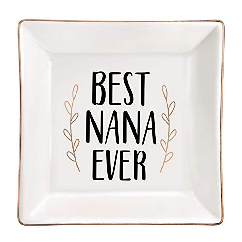 Caraknots Nana Gifts Best Nana Ever Ring Trinket Dish Funny Nana Birthday Gifts for Grandma Nana Women Jewelry Tray Ceramic Decorative Ring Dish for Christmas Mother Day Hanukah Gifts