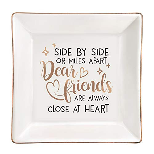 Caraknots Friends Gifts for Women Ceramic Ring Dish Birthday Gifts for Friends Female Trinket Dish Friendship Gifts for BFF Sister Funny Valentine Graduation Gifts for Friends Personalized Square Jewelry Holder Decorative