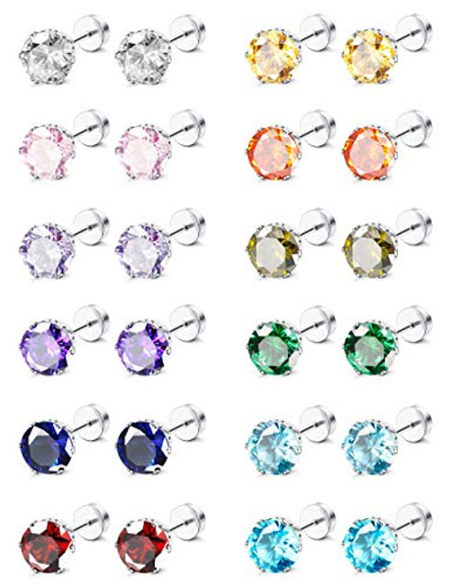 ORAZIO CZ Stud Earrings for Women Men Stainless Steel Cubic Zirconia Screwback Earrings Set 7MM ORAZIO CZ Stud Earrings for Women Men Stainless Steel Cubic Zirconia Screwback Earrings Set 7MM