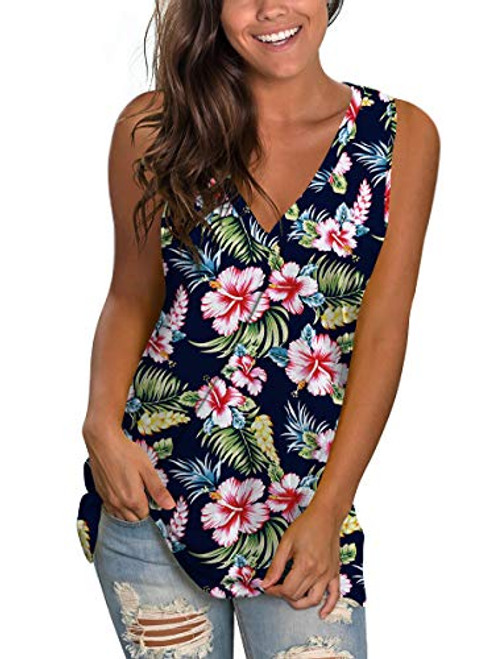 Sexy V Neck Loose Tank Tops Summer Sleeveless Tropical Shirt for Women Side Split XL Sexy V Neck Loose Tank Tops Summer Sleeveless Tropical Shirt for Women Side Split XL