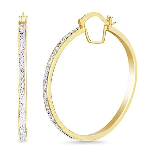 Devin Rose 40mm Hoop Earrings for Women made With Swarovski Crystals in Yellow Gold Plated Brass -Yellow- Devin Rose 40mm Hoop Earrings for Women made With Swarovski Crystals in Yellow Gold Plated Brass -Yellow-