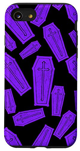 iPhone SE -2020- / 7 / 8 Gothic Coffin Print Goth Psychobilly Horror Fan Purple Black Case